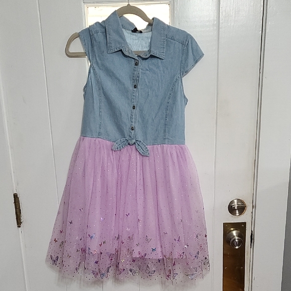 Lilt Girls Plus Size Dress Denim Purple Tulle Iridescent Butterflies XXL/20.5 - Picture 1 of 13